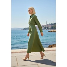 Benerly Kadın Elbise Gömlek A Line Yaka Uzun Standart Kol Maxi Boy Düz Dokuma Terrycotton Astarsız