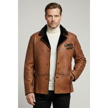 Deriderim Viski Braxton İçi Kahve Tüylü Fermuarlı Süs Düğmeli Sıcak Tutan Hakiki Kürk Erkek Kaban