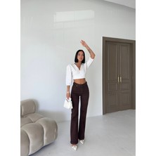 Kahve Yüksek Bel Kot Pantolon