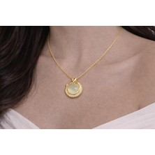 No Name Çelik Kararmaz Beyaz Taşlı Gök Kolye