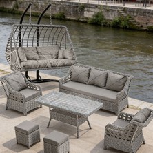 Btk Concept Datça 7 Kişilik Rattan Bahçe Mobilyası ve 2 Kişilik Rattan Salıncak Seti - Gri