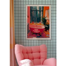 Ninastore Mizahi Banyo Sanat Baskısı: Retro Pembe Küvet Tipografisi