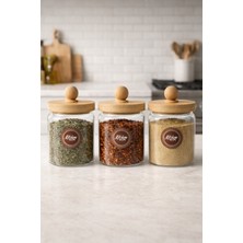 Feyza Design Bambu Kapaklı 3'lü Borosilikat Cam Kavanoz Seti 600ML