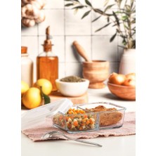 Feyza Design Fresco Iki Bölümlü Kilitli Cam Saklama Kabı 3’lü Set 1120CC Diktörtgen