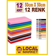 Renkli Keçe Kumaşlar 50X50 cm El Işi ve Etkinlik Keçesi 12 Adet Temel Renkler