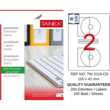 Tanex TW-2116 116X41 mm Inkjet / Laser A4 Etiket Yetkili Satıcı (100 Adet)