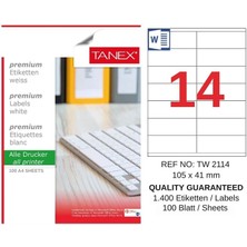 Tanex TW-2114 105X41 mm Inkjet / Laser A4 Etiket Yetkili Satıcı (100 Adet)