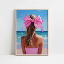 Ninastore Pembe Kurdeleli Sahil Temalı Sanat Baskısı: Kız Çocuk Odası Dekorasyonu (Dijital Dosya)