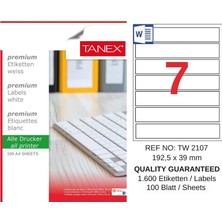 Tanex TW-2107 192,5X39 mm Inkjet / Laser A4 Etiket Yetkili Satıcı (100 Adet)