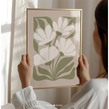 Ninastore Adaçayı Yeşili Soyut Çiçek Desenli Baskılı Duvar Sanatı – Ilkbahar Çiftlik Evi Botanik Tasarımı/kır