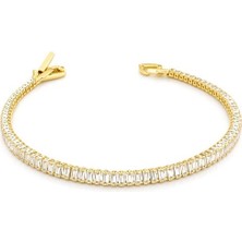 Brezza Lusso Jewelry Baget Işıltı Tennis Altın Kaplama Kadın Bileklik