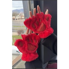 Kokoş Patili Peluş Eldiven Kırmızı