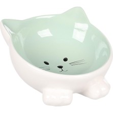 Flamingo Puzi Kedi Kulaklı Desenli Seramik Mama ve Su Kabı Yeşil 125 ml