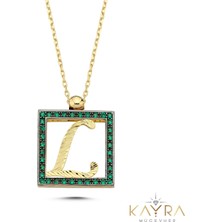 Kayra Mücevher L Harfi Yeşil Taşlı Altın Kolye TSR14