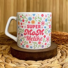 Loren Gift Super Mom Kişiye Özel Isimli Anne Temalı Porselen Lüks Kupa 250 ml - Çiçek Yağmuru