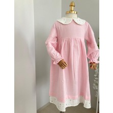 Uhde Store Kız Çocuk Yıldız Pembe Tesettür Müslin Elbise Merasim Elbisesi Umre Elbisesi