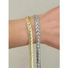 Qa Quella Accessories Rodyum Ok  14K Altın Kaplama Gümüş & Gold Bileklik 18 cm  - Gold