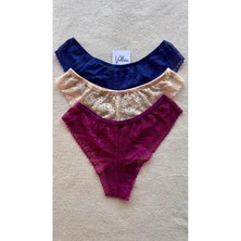 Valunor Kadın Iç Çamaşırı Brazillian Stil Dantelli Lace Set Kadın Şık ve Rahat Tanga Külot 3'lü Set