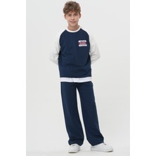 Haykids Erkek Çocuk / Genç Erkek Lacivert Reglan Kol Extreme Sport Baskılı Rahat Kesim Alt Üst Eşofman Takımı