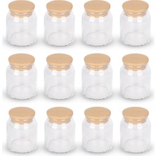 Feyza Design 12 Adet 300 ml Cam Kavanoz Vakumlu Doğal Ahşap Kapaklı Set