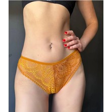 Valunor Kadın Iç Çamaşırı Brazillian Stil Dantelli Lace Set Kadın Şık ve Rahat Tanga Hardal Külot