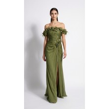 Bdm Exclusive Rosaline El Işçiliği Çiçek Detaylı Drapeli Uzun Abiye