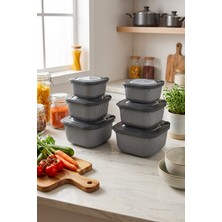 Feyza Design 6’lı Kare Gri Saklama Kabı Seti – Mikrodalga ve Derin Dondurucu Uyumlu