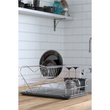 Feyza Design Iki Katlı Kalpli Siyah Krom Tepsi Bulaşıklık Organizer KB011