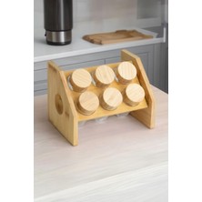 Feyza Design 6 Parça Bambu Stantlı Cam Baharat Seti, Şık ve Kullanışlı Tarz