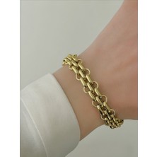 Qa Quella Accessories Çelik Kordon Geçişli Vintage  Gold Bileklik 17+5 cm