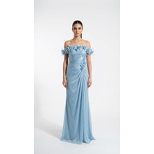 Bdm Exclusive Rosaline El Işçiliği Çiçek Detaylı Drapeli Uzun Abiye