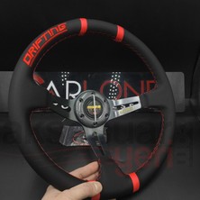 Carlone Momo Direksiyon Kırmızı Ipli Gri Metal Kollar ve Göbek 35CM Ofsetli Model Deri