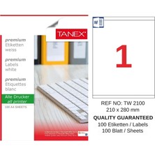 Tanex TW-2100 210X280 mm Inkjet / Laser A4 Etiket Yetkili Satıcı (100 Adet)