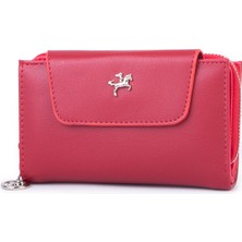 Nas Bag Kadın Orta Boy Çok Kartlıklı ve Bozuk Para Gözü Kırmızı Dona