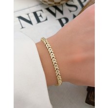 Qa Quella Accessories Özel Seri Balık Sırtı  14K Gold Bileklik 16+2 cm