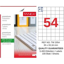 Tanex TW-2054 35X33,16 mm Inkjet / Laser A4 Etiket Yetkili Satıcı (100 Adet)