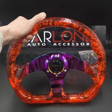 Carlone Şeffaf Epoksi Direksiyon Altı Kesikli Momo 32CM Kabarcıklı Direksiyon Kırmızı Renk