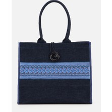 Su14 Lacivert Denim Etnik Desenli Omuz Çantası