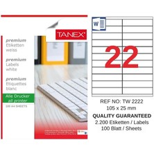 Tanex TW-2222 105X25 mm Inkjet / Laser A4 Etiket Yetkili Satıcı (100 Adet)