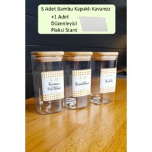 Feyza Design Bambu Kapaklı Baharatlık Seti ve Pleksi Düzenleyici Stant 6'lı Paket