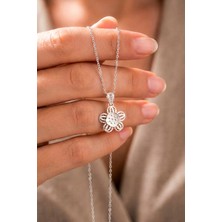 Silvera Telkari 925 Ayar Gümüş Menekşe Çiçeği Elişi Midyat Telkari Kolye ST412