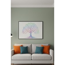 Safir Design Modern Yaşam Ağacı Çerçeveli Duvar Tablosu Pastel Renk Geçişli Tablo