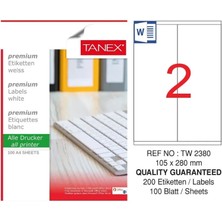 Tanex TW-2380 105X280 mm Inkjet / Laser A4 Etiket Yetkili Satıcı (100 Adet)