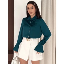 Vuntal Volan Kol Detaylı Saten Gömlek