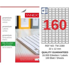 Tanex TW-2280 22X12 mm Inkjet / Laser A4 Etiket Yetkili Satıcı (100 Adet)