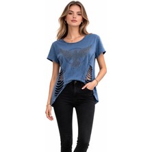 Erline Kadın Taşlı Cut-Out Detaylı T-Shırt