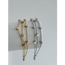 Qa Quella Accessories Çelik Üçlü Küp Top Sıralı Gümüş & 14K Gold Zincir Bileklik 17+5 cm - Gümüş
