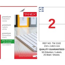 Tanex TW-2102 210X148,5 mm Inkjet / Laser A4 Etiket Yetkili Satıcı (25 Adet)