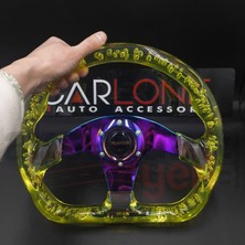 Carlone Şeffaf Epoksi Direksiyon Altı Kesikli Momo 32CM Kabarcıklı Direksiyon Sarı Renk