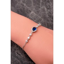 Sümer Telkari Damla Safir Taşlı Rodyumlu 925 Ayar Gümüş Bileklik 4922